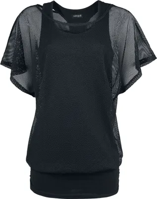 Produktbild von Gothicana by EMP Damen schwarzes T-Shirt im Double-Layer-Look aus Mesh XL