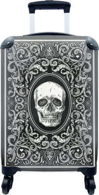 Obrázok produktu pre Kufrík Ručná batožina na kolieskach Malý cestovný kufor so 4 kolieskami Ilustrácia hracej karty s lebkou - Veľkosť kabíny < 55x40x23 cm & 55x40x20 cm