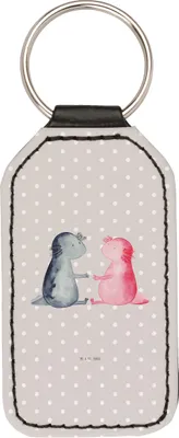 Produktbild von Mr. & Mrs. Panda Schlüsselanhänger Axolotl Liebe - Grau Pastell - Geschenk, Axolot, Rechteckig, schlüsselbund anhänger, Mit Spruch, Taschenanhänger, Paar, Valentinstag