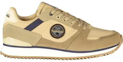 Image de Chaussures de sport pour homme marron avec des détails bleus et une semelle intérieure amovible