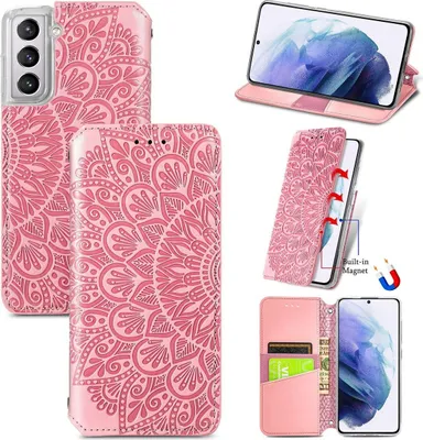 Produktbild von König Design Hülle kompatibel mit Samsung Galaxy S21 Kunstleder Handyhülle - Handy Case Rosa