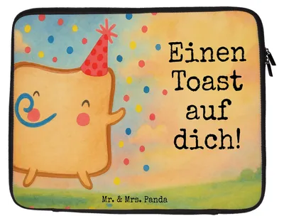 Produktbild von Mr. & Mrs. Panda Laptop Tasche Toast Party Design 27 x 36 cm - Weiß - Geschenk, Hülle, Laptoptasche, für Partner, Laptophülle, Freundin, Frauen, Hochzeitstag, Mitbringsel