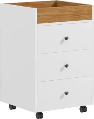 Image de Bureau Caisson roulant - Caisson de classement - 3 tiroirs - Avec roulettes - Bois - 43x40x66,5 cm - Blanc - Montage nécessaire