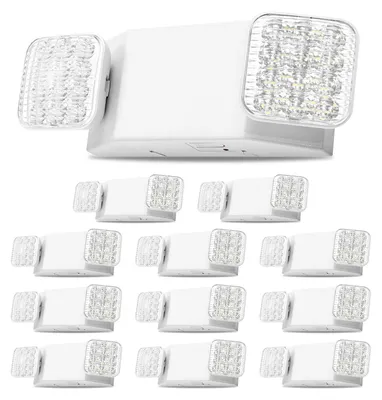 Zdjęcie produktu dla SucceBuy – zestaw 12 lamp awaryjnych LED z dwoma regulowanymi kwadratowymi głowicami, oświetlenie wyjść awaryjnych do zastosowań komercyjnych, 120–277 V AC, 90 minut pracy awaryjnej, montaż naścienny, oświetlenie awaryjne