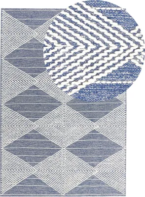 Produktbild von BELIANI Teppich Hellbeige u. Blau Wolle Rechteckig 140 x 200 cm Geometrisches Muster Handgewebt Boho Skandinavisch Kurzflor Wohn- und Schlafzimmer