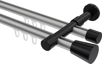 Produktbild von Interdeco Innenlaufstange / Gardinenstange mit Innenlauf Silbergrau / Schwarz, Typ Prestige Sitra (Konus), 20 mm Ø 2-läufig, 400 cm