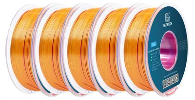 Immagine prodotto di Filamento Silk-PLA - Filamento per stampanti 3D - Tricolore - Diametro 1,75 mm - Tolleranza ±0,03 mm - Bobina da 5 kg - Confezionato sottovuoto - Rosso, Oro, Viola
