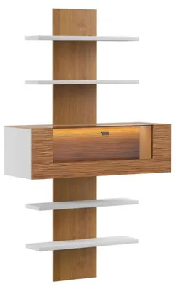 Image de Casa Padrino Étagère murale Marron / Blanc 110,6 x 40,4 x H. 193,4 cm - Étagère murale moderne en bois massif huilé - Meubles de salon modernes