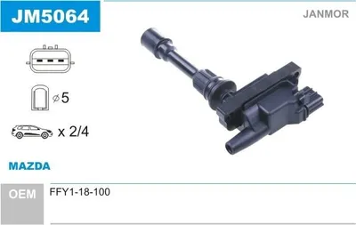 Produktbild von JANMOR JM5064 Zündspule für MAZDA 323 F VI (BJ) FAMILIA VI (BJ)