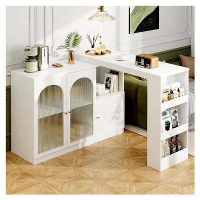 Produktbild von 360° drehbarer Bartisch (Hauptkörper 120 * 40 * 97 cm), moderner und schlichter schwarzer Ess- und Barschrank, multifunktionaler Aufbewahrungsschrank mit Glastür
