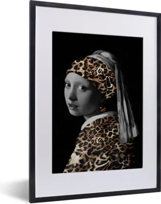 Produktbild von MuchoWow® Gerahmtes Poster Das Mädchen mit dem Perlenohrring - Johannes Vermeer - Pantherdruck 30x40 cm - Poster mit Schwarzem Bilderrahmen Wandposter Rahmen Foto Bilder - Wandposter Schlafzimmer