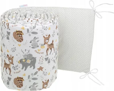 Produktbild von Bettumrandung für Babybett 30x180 cm Baumwolle weich gepolstert – Graue Tiere