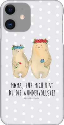 Produktbild von Mr. & Mrs. Panda Iphone 11 Handyhülle Bären mit Blumenkranz - Grau Pastell - Geschenk, Cover, Muttertag, Hülle, Family, Familie, Handy Schutzhülle, XR, Mom, Bruder, Mutti