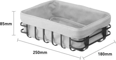 Zdjęcie produktu dla Prostokątny kosz na pieczywo z wyjmowaną wkładką, metalowy, szaro-czarny, 250 x 180 x 85 mm