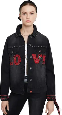 Obrázek produktu pro Dámská džínová bunda Desigual Love Heart s nášivkami, velikost XS