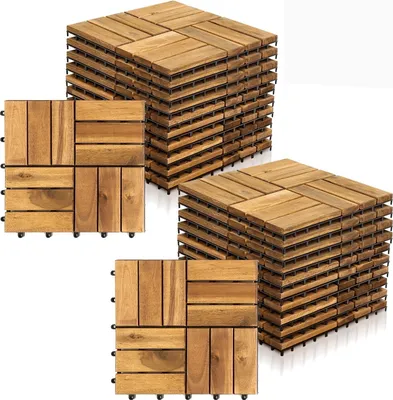 Produktbild von Izrielar 22 Stück Holzfliesen 12-Latten 2 qm, 30x30cm Terrassenfliesen Klickfliesen Balkonfliesen mit Drainagensystem, Wetterfest aus Akazienholz