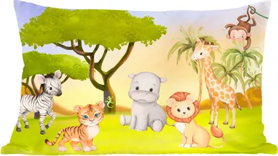 Produktbild von MuchoWow® Zierkissen Sofakissen Wohnzimmer Dekokissen 60x40 cm Dschungel - Tiere - Kind - Kopfkissen - Polster mit Foto
