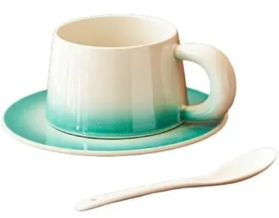 Immagine prodotto di Tazze per espresso con sottotazza e cucchiaino, capacità 200 ml, colore blu, porcellana con effetto sfumatura