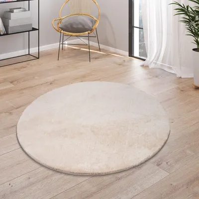 Produktbild von Teppich Kurzflor waschbar Unifarben Wohnzimmer schmutzabweisend Beige Rund 120D | 100% Polyester | Florhöhe: 10 mm | pflegeleicht