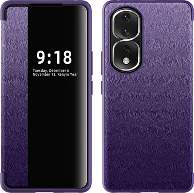Image de Etui pour Honor 80 Pro Etui plat et fin en cuirPolyuréthaneavec fenêtre d'affichage Violet