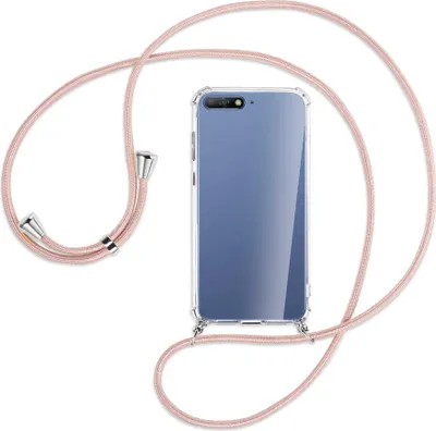 Produktbild von Handykette Backcover-Schutzhülle mit Band (Metall silberfarben) für Huawei Y6 2018 - roségold