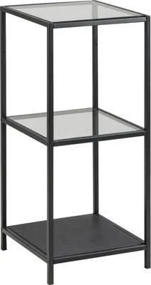 Immagine prodotto di Libreria Sea con 2 ripiani in vetro trasparente e metallo nero.