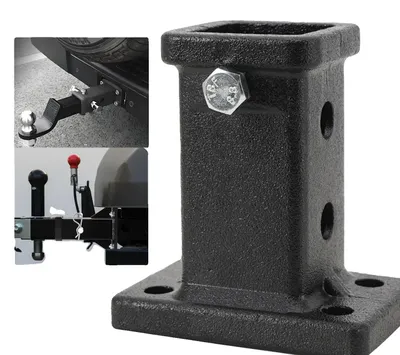 Immagine prodotto di Adattatore per gancio di traino, apertura da 2 pollici, struttura in acciaio stampato, verniciato a polvere nero, compatibilità universale, facile montaggio con viti