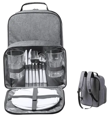 Picknick-Rucksacktasche für 2 Personen, grau, mit Kühlfach und Besteck