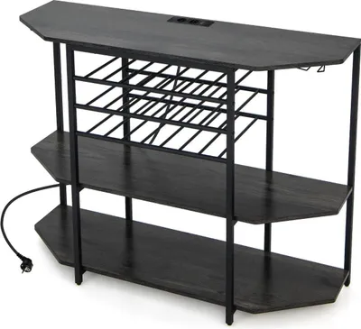 Immagine prodotto di Portabottiglie industriale a 3 livelli con prese di corrente, portabottiglie e portabicchieri Mobile bar per vino grigio