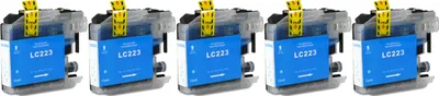Image de 5 x cartouches compatibles LC-223 Cyan pour Brother DCP-J4120 DW, DCP-J562 DW, MFC-J1140 W, MFC-J1150 DW, MFC-J1170 DW, MFC-J1180 DWT, MFC-J4420 DW, MFC-J4425 DW, MFC-J4620 DW, MFC-J4625 DW, MFC-J480 DW, MFC-J5320 DW, MFC-J5620 DW, MFC-J5625 DW, MFC-J5720 DW, MFC-J680 DW, MFC-J880 DW