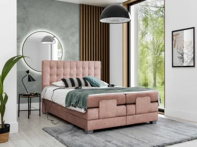 Produktbild von Bett Elektrisches Boxspringbett MARY mit Pocket-Matratze , Bonell-Matratze und Topper - H3 - Dopppelbett ( 140x200cm , Rosa - Terra 61 )