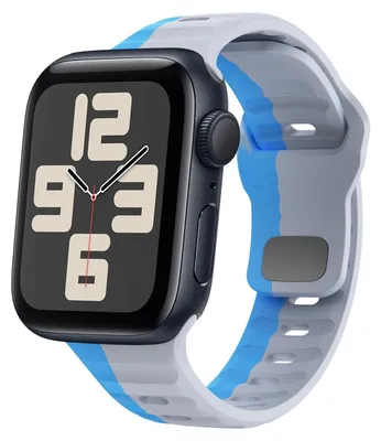 Immagine prodotto di Per Apple Watch SE 2023 44mm Silicone Design Wave Structure Strap Grigio / Blu