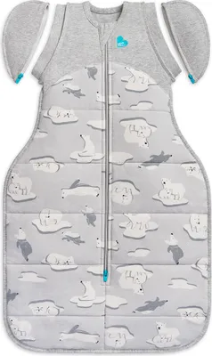 A baby sleep bag with a polar bear pattern.