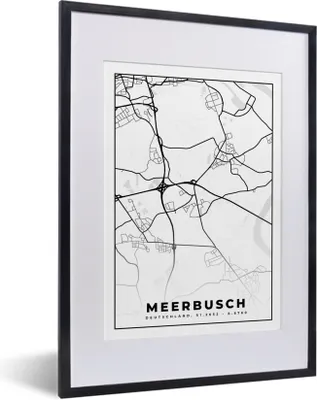 Produktbild von MuchoWow® Gerahmtes Poster Meerbusch - Karte - Stadtplan 30x40 cm - Poster mit Schwarzem Bilderrahmen Wandposter Rahmen Foto Bilder - Wandposter Schlafzimmer