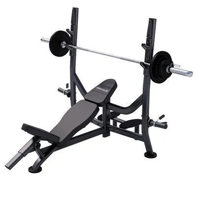 Produktbild von MAXXUS Hantelbank - mit Ablage, 60 kg Set: 50mm Hantelscheiben, 218 cm Langhantelstange - Schrägbank, Trainingsbank mit Gewichten, Bankdrücken Bank