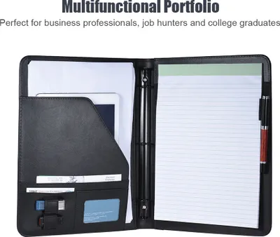 Obrázok produktu pre Profesionálne obchodné portfólio Padfolio Zakladač Vrecko na dokumenty Organizér A4 Imitácia kože s vizitkou Držiak na U-bleskový disk Poznámkový blok Voľné listové pútko