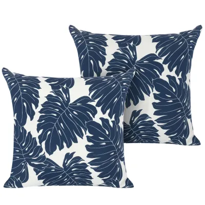 Produktbild von 44 x 44 cm Outdoor Kissen für die Terrasse mit Palmblattmuster, 2er Set