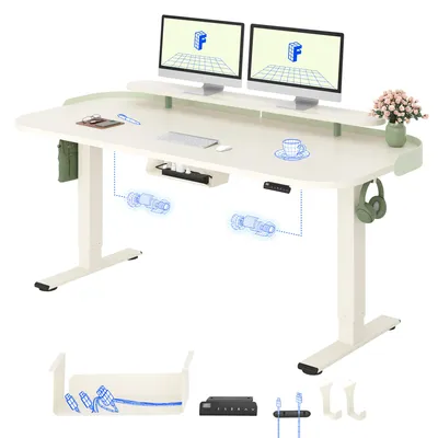 Zdjęcie produktu dla FLEXISPOT E1 Pro – biurko z elektryczną regulacją wysokości, 160 x 80 cm, jednoczęściowy blat o grubości 25 mm, podwójny silnik, nośność 120 kg, 4 pozycje zapamiętania, kolor biały piankowy