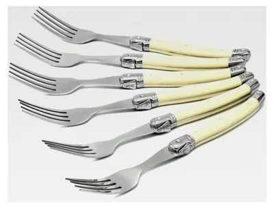 Produktbild von Laguiole Stil 6-teiliges Set Abendessen Gabeln, 6 Tischgabeln mit weißen Griffen, 22 cm