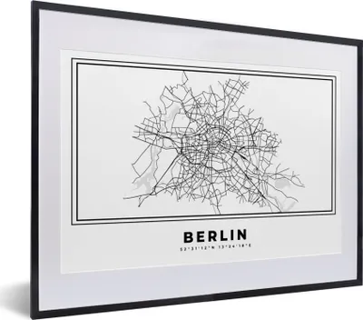 Produktbild von MuchoWow® Gerahmtes Poster Schwarz und weiß - Deutschland - Karte - Stadtplan - Berlin 40x30 cm - Poster mit Schwarzem Bilderrahmen Wandposter Rahmen Foto Bilder - Bilderrahmen - Poster im Rahmen