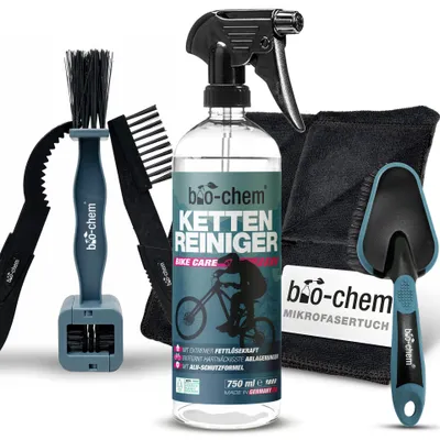 Produktbild von bio-chem Kettenreiniger Fahrrad flüssig - Antriebsentfetter - 750 ml inkl. Bürsten - Effektiv & biologisch abbaubar - Materialschonende Reinigung der Fahrradkette, Kassette, Ritzel und Bremsbeläge