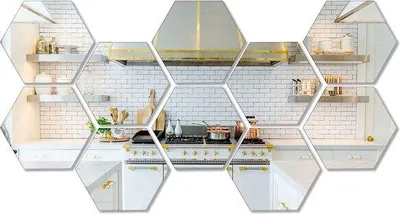 Produktbild von Unyqoos® Sechseckige Spiegelaufkleber aus Glas – Seitenlänge 10 cm, 2,5 mm dick, selbstklebend, Wanddeko für Bad, Wohnzimmer, Tür, Fenster