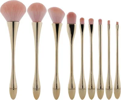 Obrázek produktu pro INF Šampaňské zlaté štětce na make-up - 10 ks Profesionální kosmetické štětce s držákem