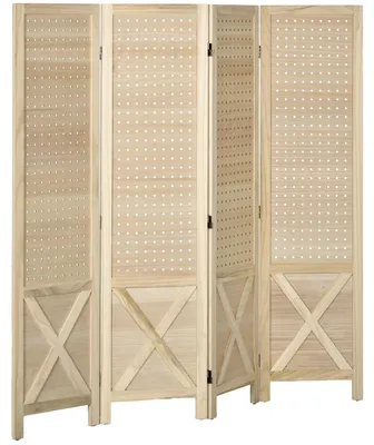 Produktbild von Raumteiler Holz - 4-teilige faltbare Trennwand - Sichtschutz Paravent - Für Wohnzimmer Schlafzimmer Büro - 152x1,7x144,5 cm - Natur
