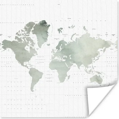 Produktbild von MuchoWow® Poster Weltkarte - Grau - Aquarell 75x75 cm - Wand Dekoration