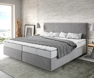 Produktbild von DELIFE Boxspringbett Dream-Well Mikrofaser Grau 200x200 cm Bonell-Matratze PolyurethanTopper