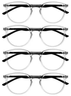Produktbild von OPULIZE 4er Pack Lesebrille Rund Federscharniere Kratzfest Transparent +2.00