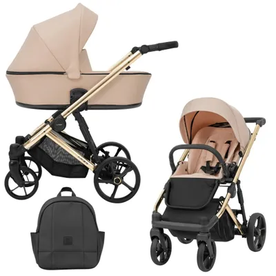 Image de Kunert ARIZO PREMIUM Poussette 2en1 rose avec châssis doré, nacelle et accessoires