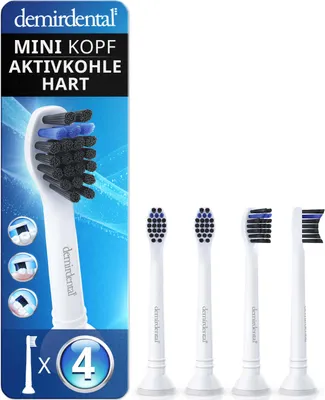 Produktbild von 8er demirdental Harte Mini Aufsteckbürsten mit Aktivkohle für Philips Sonicare | Weiß