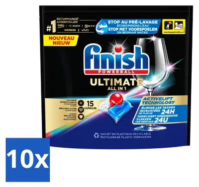 Produktbild von 10 x Finish Powerball Ultimate All in 1 Geschirrspültabs - 15 Tabs - Vorteilspackung - 10 Stücke